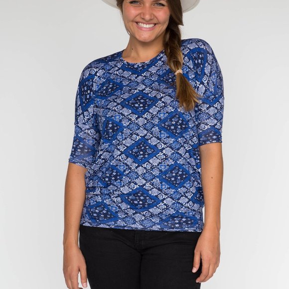 Agnes & Dora Tops - Agnes & Dora XXL Dolman Running in the Light Blue Print Tunic NWT with Dust Bag